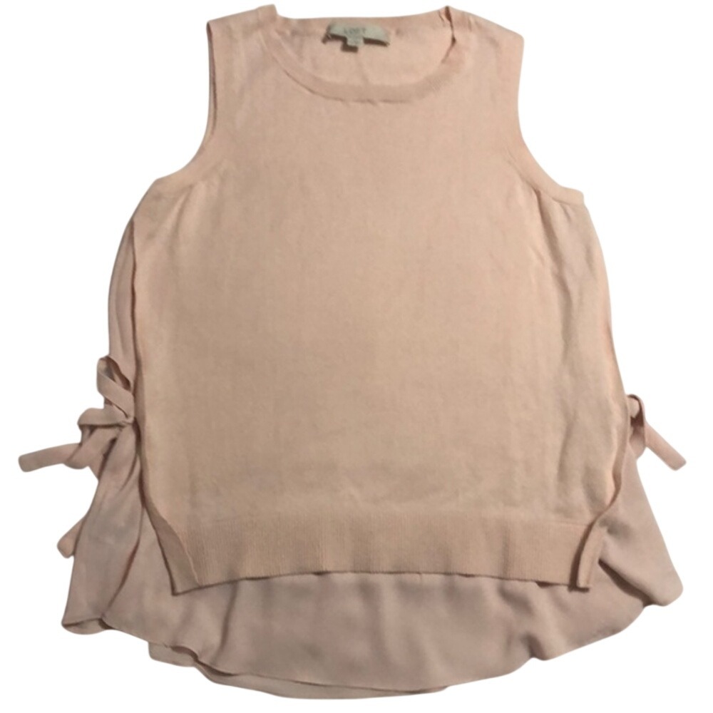 Loft Mixed Media Side‎ Tie Layered Knit Shell Pink Womens Top S